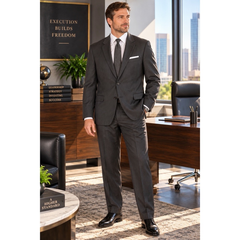 Pronto Uomo Men's 46S 41W Charcoal Gray 100% Wool 2 Piece Suit Made Korea